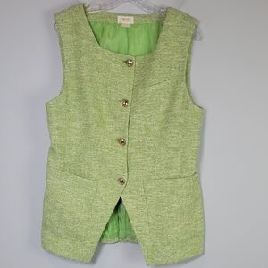 MAEVE Anthropologie Cut Away Lime green tweed vest jacket size Large